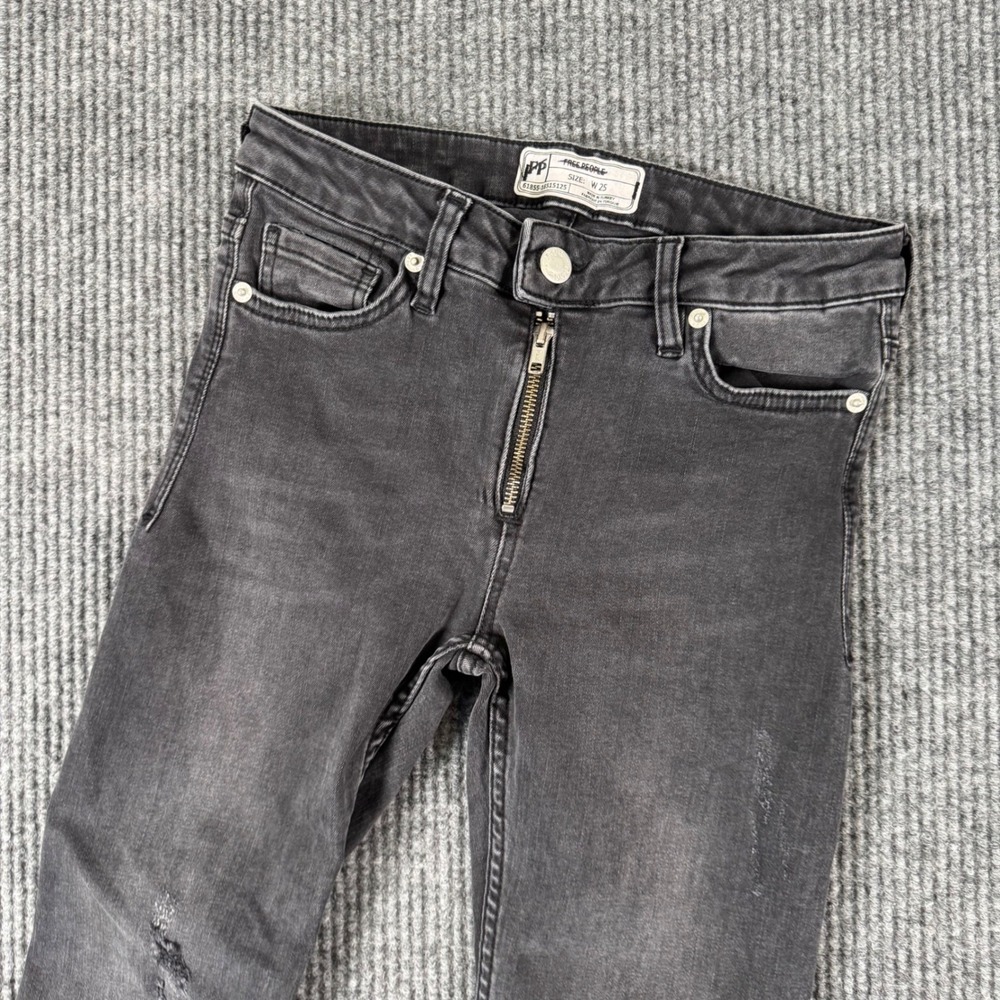Free‎ People Womens 25 Black Skinny Jeans Raw Hem Distressed Y2K Grunge